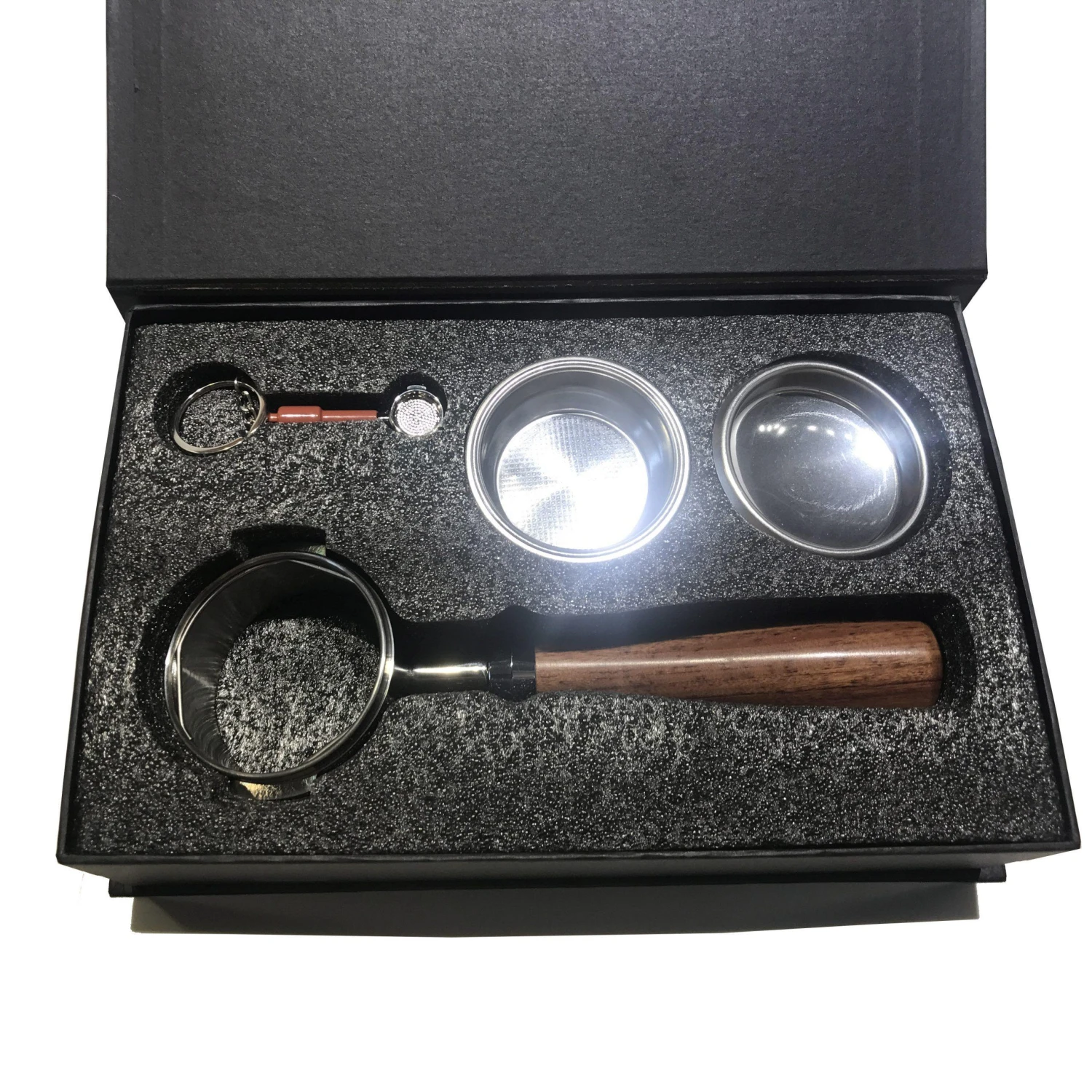 Accessories Full Portafilter Set W/Wooden Handle 3 Accessories Full Portafilter Set W/Wooden Handle