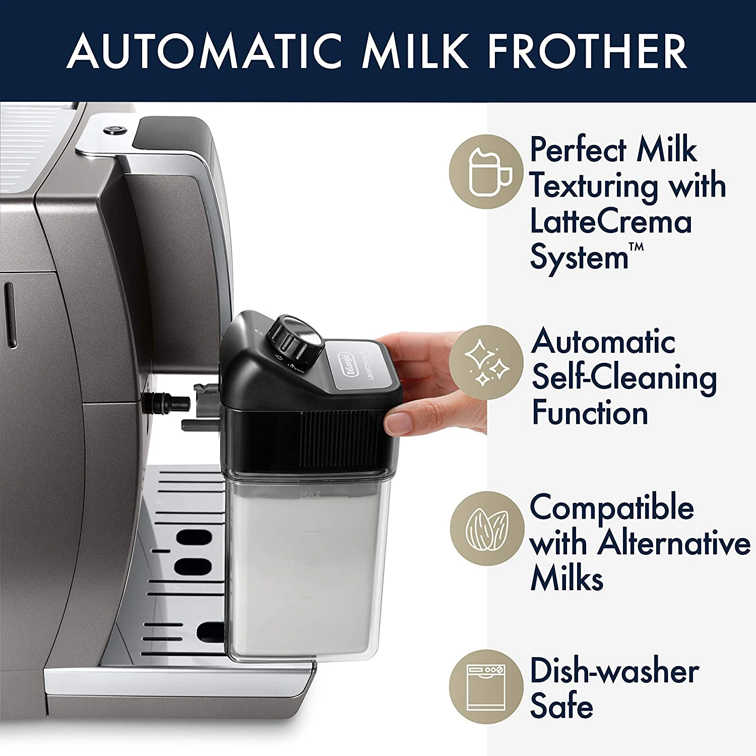 Delonghi Dinamica Plus, Smart Coffee & Espresso Machine With Coffee Link Connectivity App + Automatic Milk Frother, Titanium - ECAM37095TI 8 Delonghi Dinamica Plus, Smart Coffee & Espresso Machine With Coffee Link Connectivity App + Automatic Milk Frother, Titanium - ECAM37095TI - Image 6