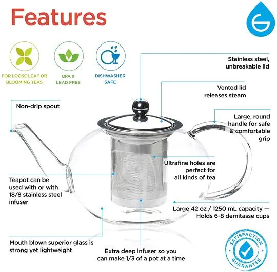 GROSCHE Joliette - 1250ml/42 Fl. Oz Glass Teapot 5 GROSCHE Joliette - 1250ml/42 Fl. Oz Glass Teapot - Image 3